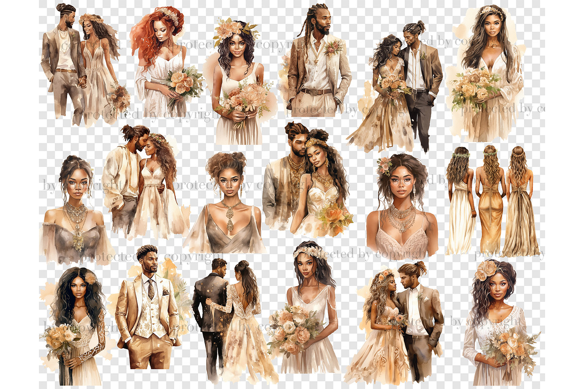 Black Bride and Groom Clipart, a Person Illustration by GlamArtZhanna (Photo 4 of 5)