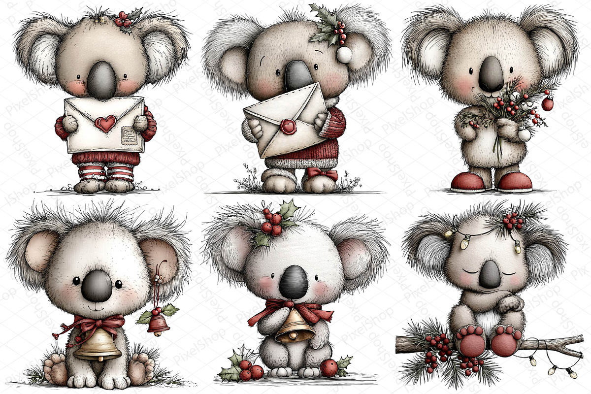 Whimsical Christmas Koala Clipart, an Illustration by DreamPrint404 (Photo 7 of 7)