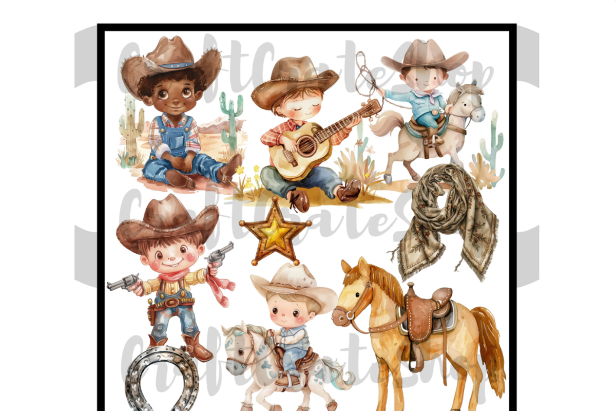 Watercolor Cute Cowboy Clipart, an Illustration by CraftCrateShop (Photo 3 of 8)