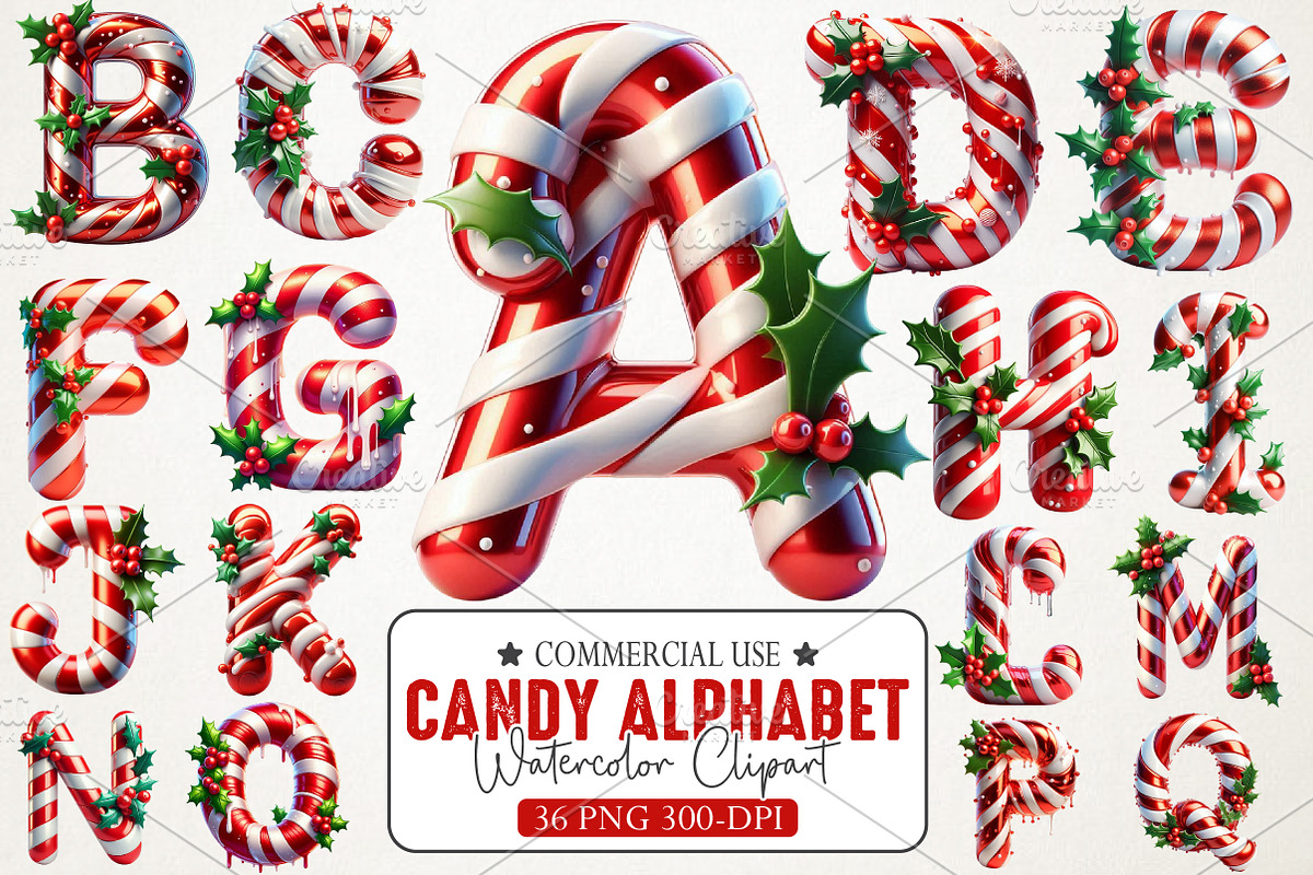 Candy Cane Christmas Alphabet, an Illustration by RobertsArt (Photo 1 of 7)