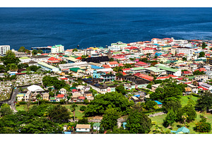 Aerial view of Roseau city and coast, an Architecture Photo by Leonid Andronov