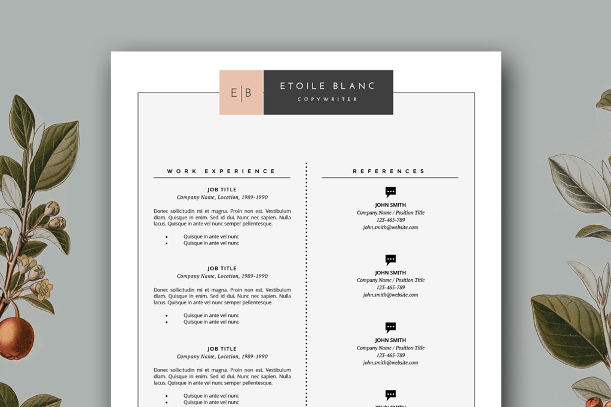 Creative Resume Template for MS Word, a Resume Template by Botanica Paperie (Photo 2 of 6)
