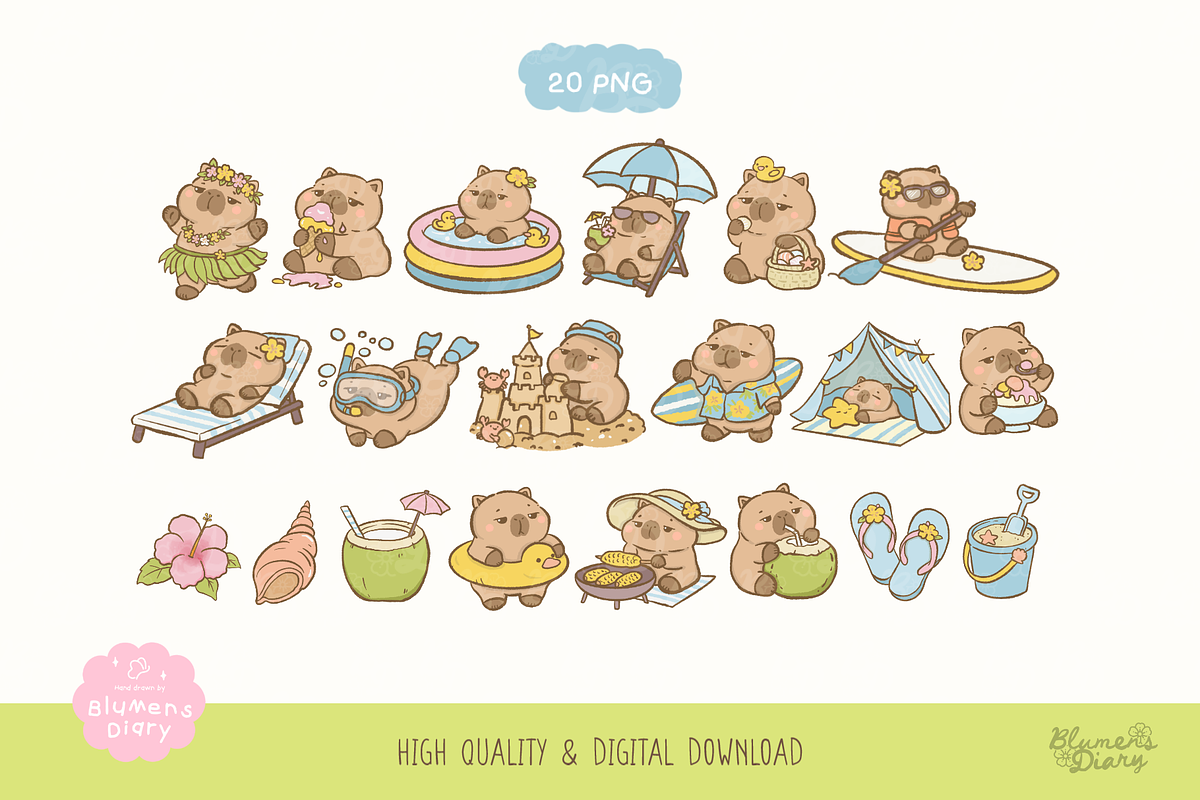 Tropical Holidays Capybara Clipart, an Animal Illustration by Blumensdiary (Photo 2 of 6)