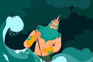 Poseidon Cartoon Illustration