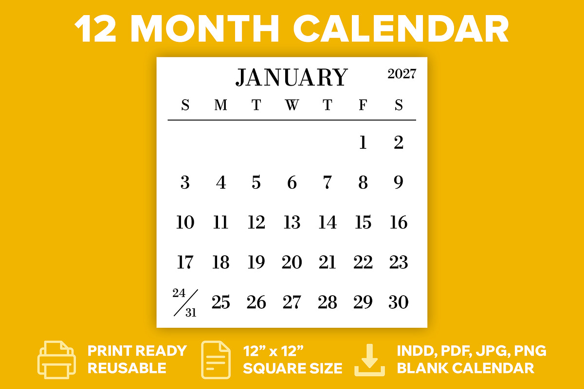 2027 Large Type 12x12 Calendar, a Stationery Template by Running With Foxes (Photo 1 of 5)