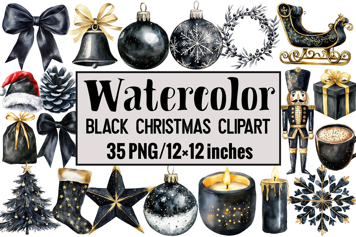 Black Christmas Clipart, an Illustration by Design Market (Photo 1 of 3)