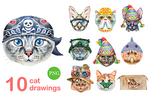 Watercolor cats. Set 8, an Animal Illustration by Watercolor fantasy