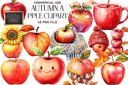 Watercolor Autumn Apple Clipart Bund