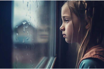 Sad girl look window. Generate Ai, a Person Photo by Ylivdesign