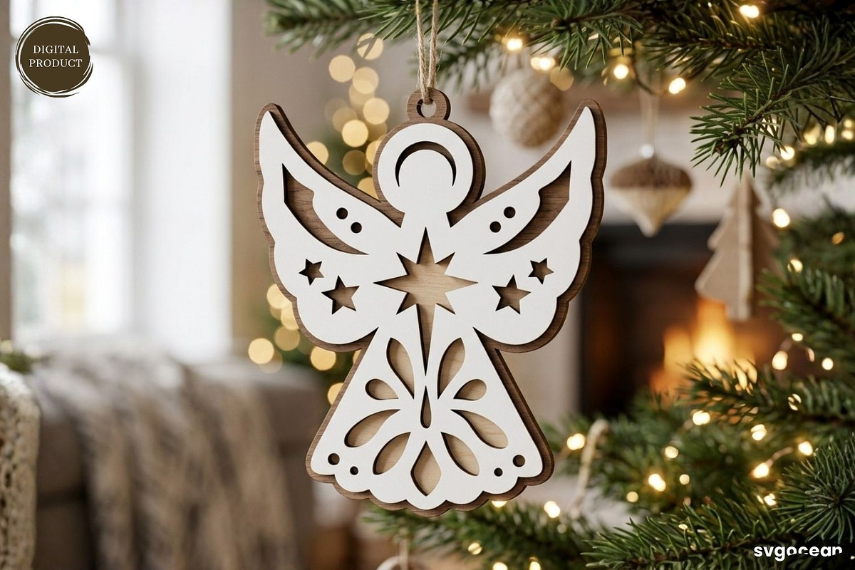 Nativity Angel Ornament SVG Bundle, a Decorative Illustration by svgocean (Photo 3 of 7)