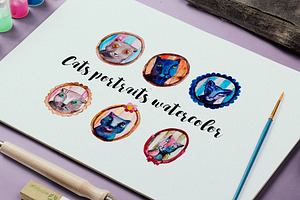 Watercolor cats portraits