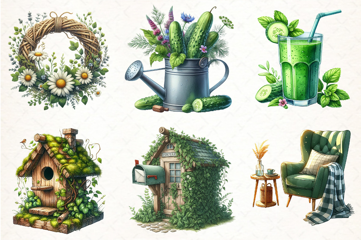 Green Summer Cottagecore Clipart, an Illustration by Pixels.Craft (Photo 2 of 7)