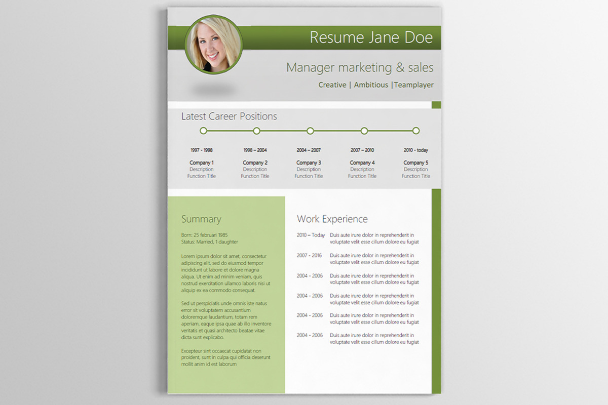 4 Unique modern resumes (CV's), a Resume Template by DutchDigitalDesign (Photo 5 of 7)