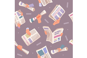 Newspaper pattern. hands holding, an Illustration by Onyx