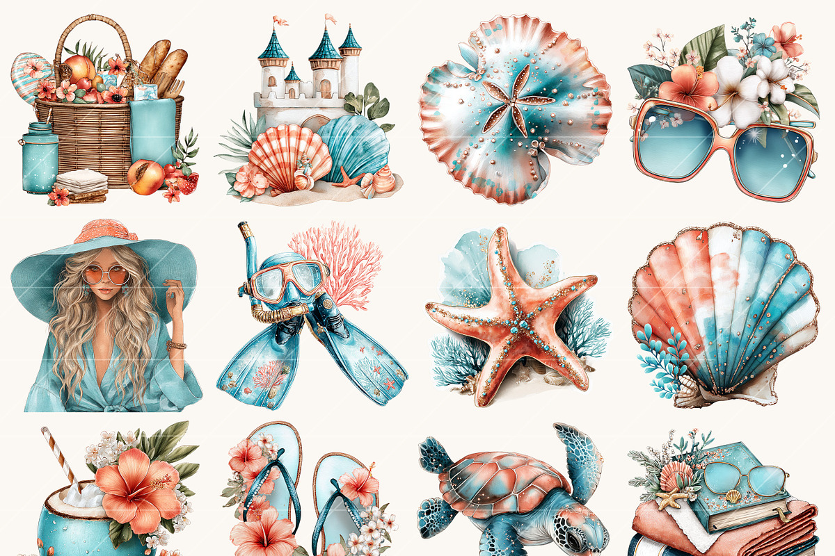 Watercolor Sun Kissed Summer Beach, a Seasonal Illustration by BusyDaydesign (Photo 4 of 9)