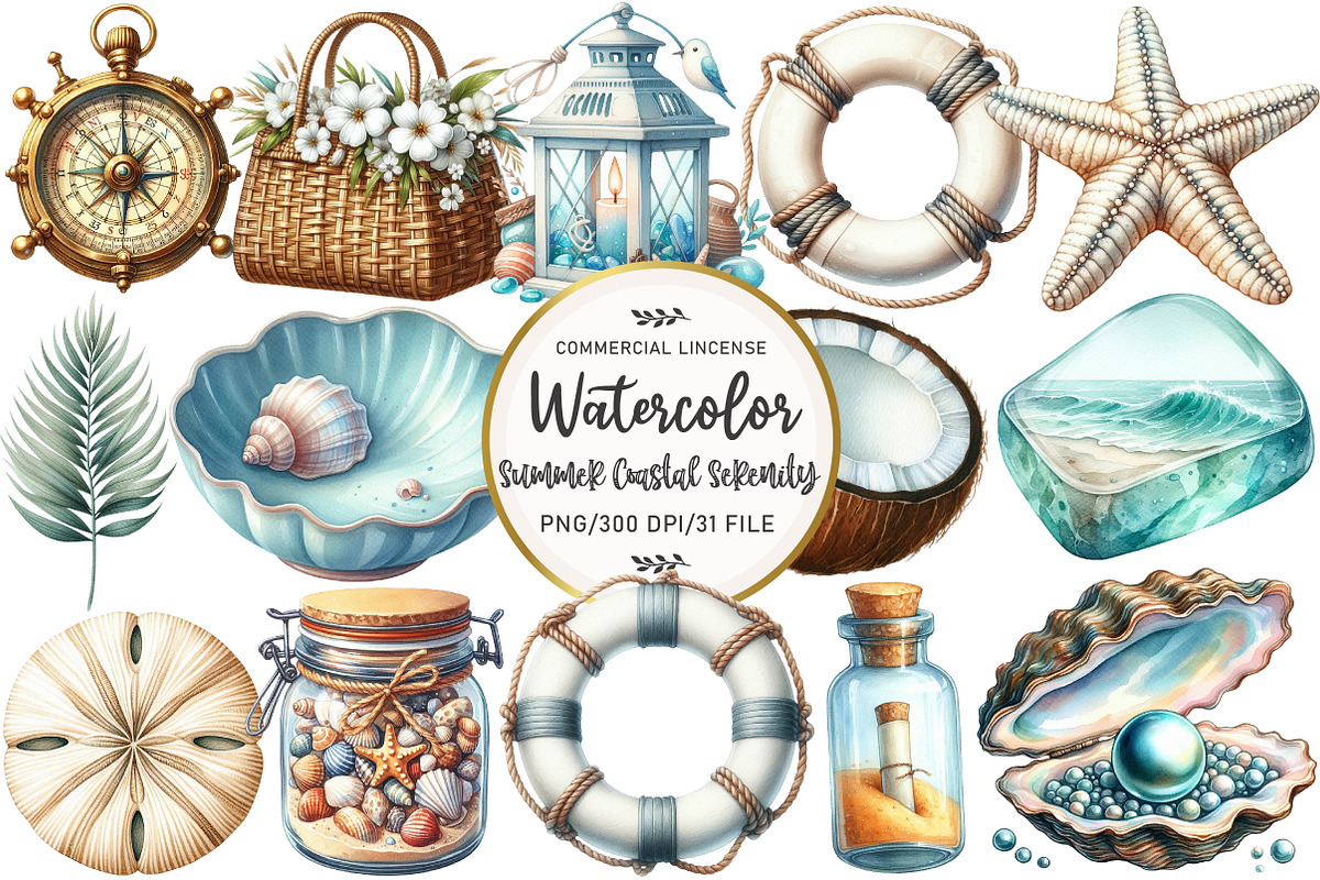 Summer Coastal Serenity Clipart, an Illustration by OK Design (Photo 1 of 5)