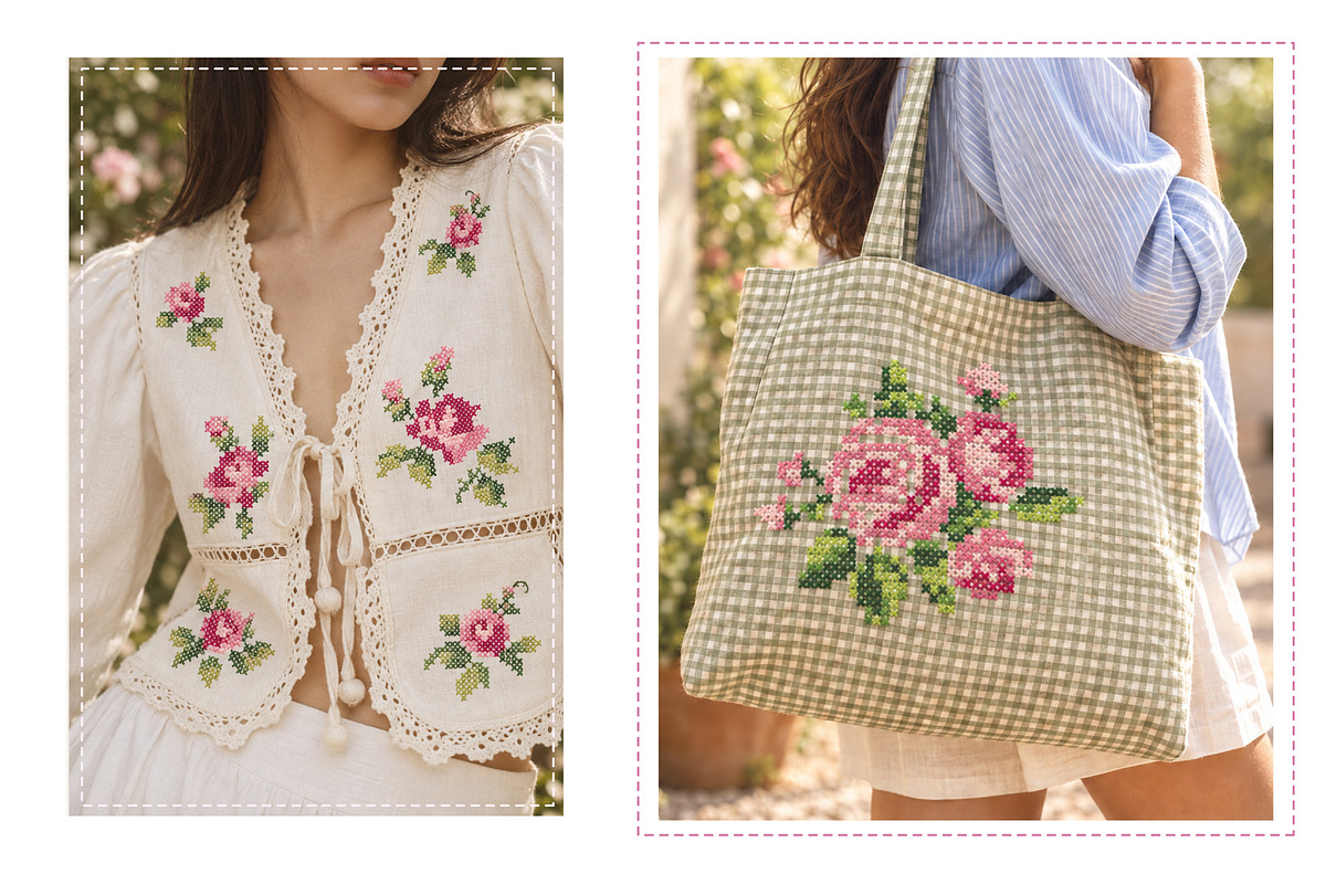 Cross Stitch Roses Seamless Patterns, a Decorative Illustration by Lembrik's Artworks (Photo 3 of 7)