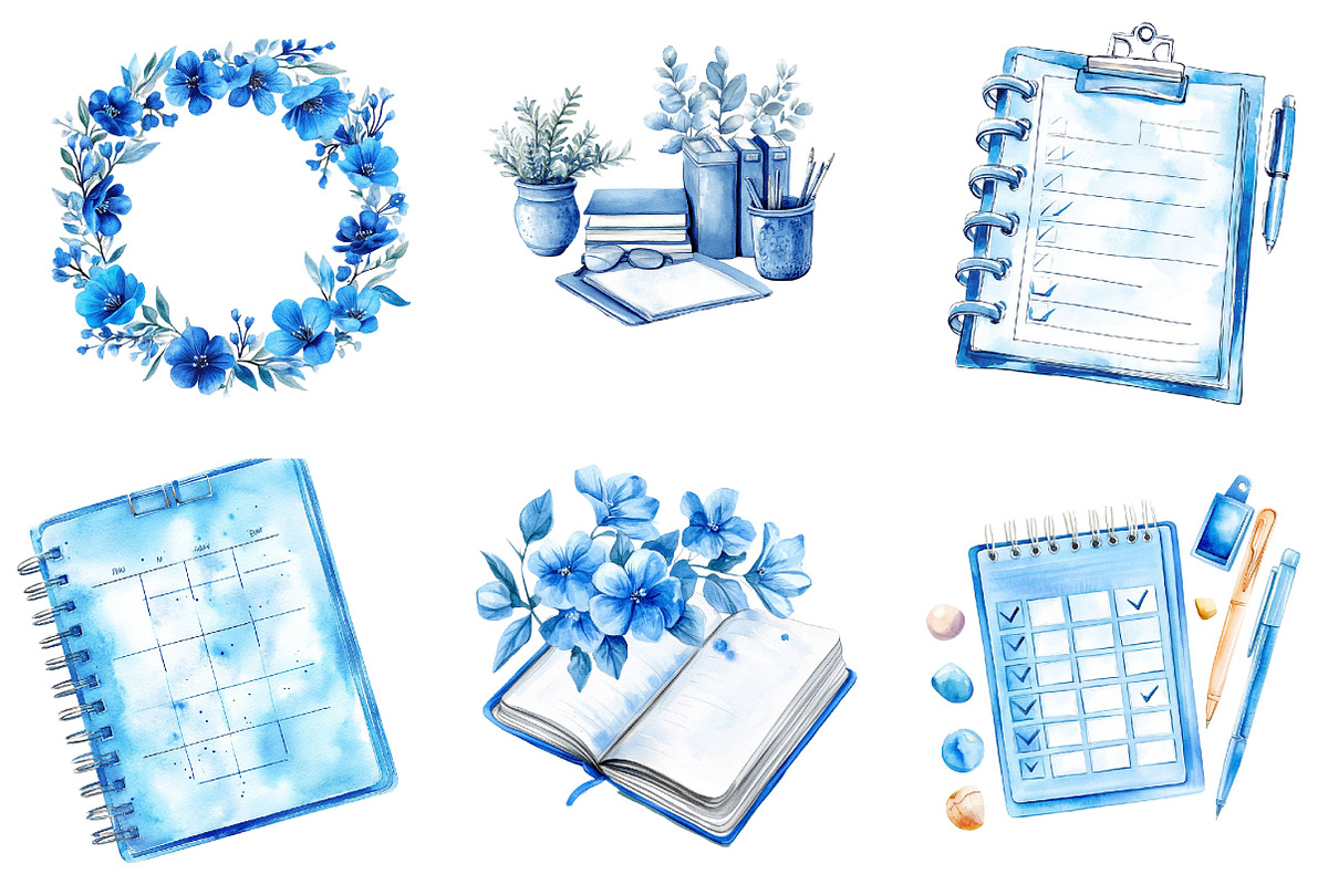 Watercolor Blue Planner Lover, an Illustration by Designking (Photo 5 of 5)