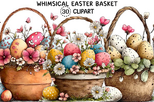 Whimsical Easter Basket Clipart, an Illustration by Creative Art