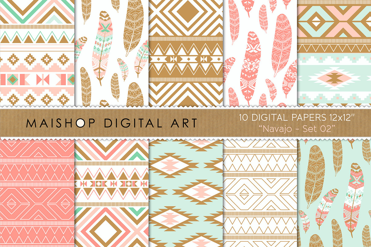 Digital Paper Navajo Set 02, a Pattern Graphic by Maishop (Photo 1 of 3)