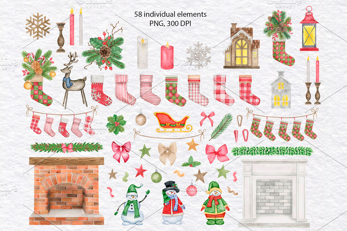 Christmas Stockings Clipart, a Decorative Illustration by KathrineWatercolor (Photo 2 of 4)