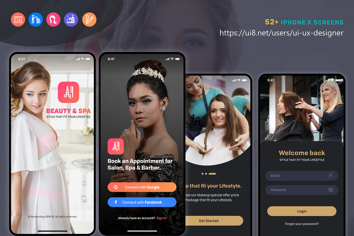 Barber & Salon UI Kit, an App Template by UX Design Master (Photo 4 of 13)