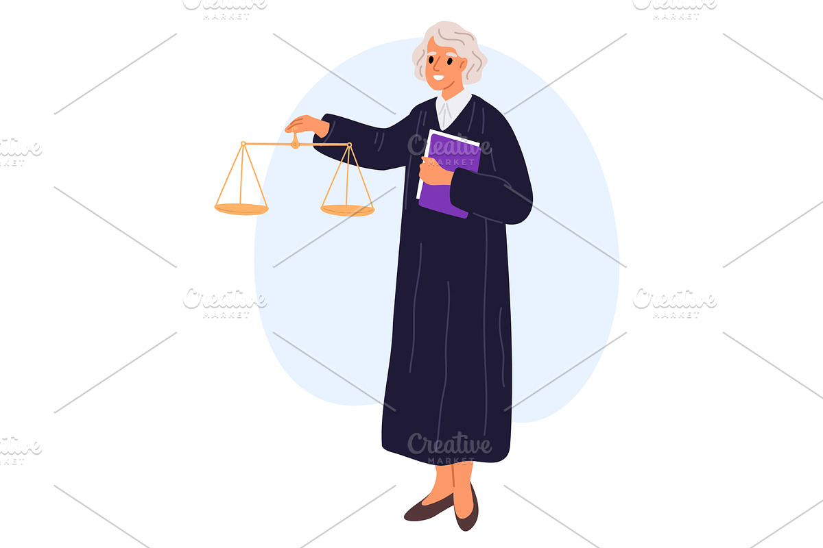 Female judge in black robe holds, a Person Illustration by Vectorbuum
