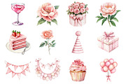 Pink Birthday Clipart Bundle, a Seasonal Illustration by CitraGraphics (Thumbnail 2 of 5)
