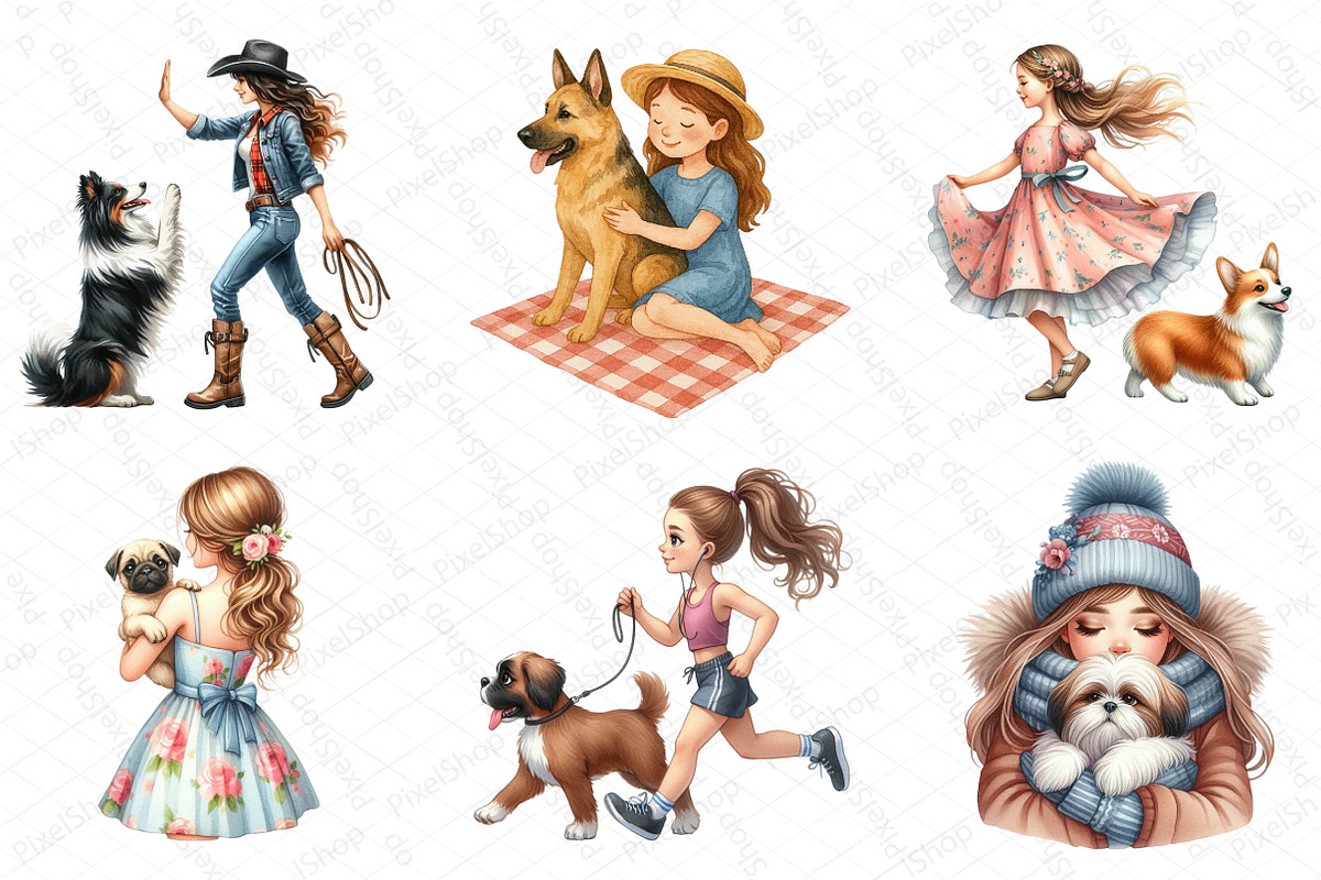 Girl & Best Friends Dogs PNG, an Illustration by DreamPrint404 (Photo 4 of 6)