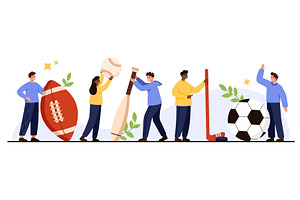 People with Various Sport Equipment, a Sport Illustration by Flashvector