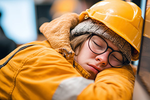 Tired female construction worker in, an Industrial Photo by MistyDay