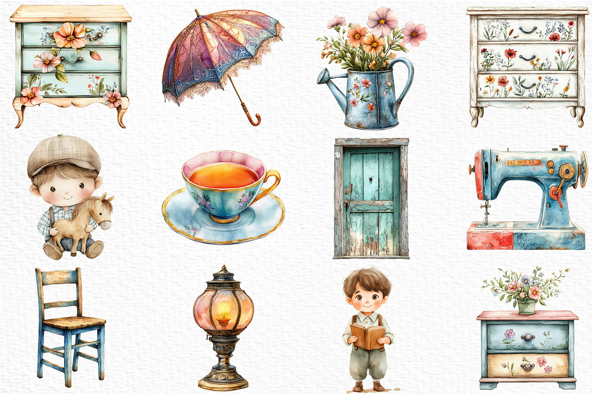 Vintage Shabby Chic Clipart Bundle, an Illustration by Craft Nest (Photo 3 of 6)