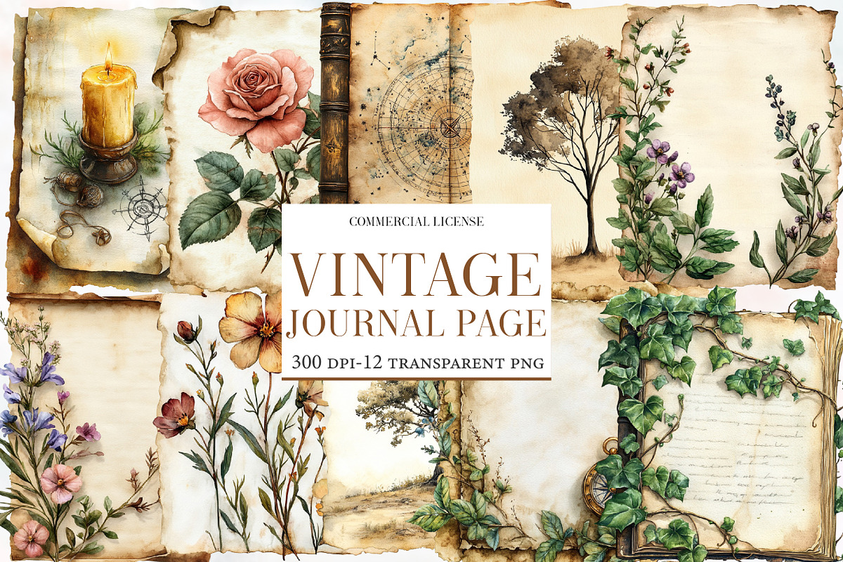 Vintage Journal Page Bundle, an Illustration by Designworld (Photo 1 of 4)