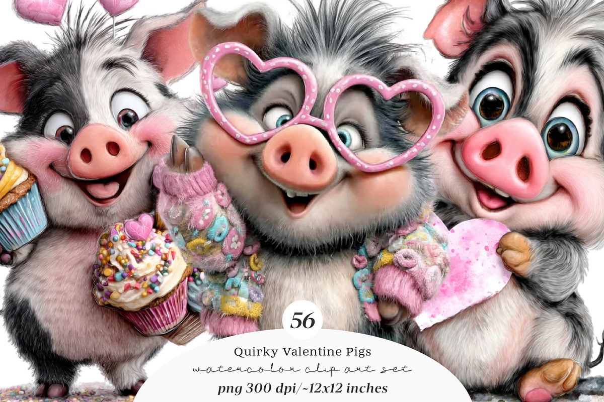 Quirky Valentine Pig Clipart, an Illustration by SinaCreation (Photo 1 of 11)
