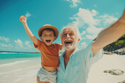 Senior man & his energetic grandson, a Photo by Pavel_design