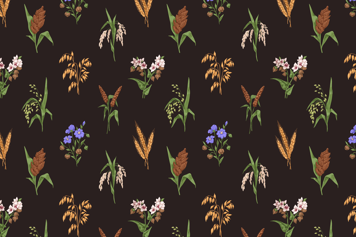 Cereal crops seamless patterns, a Pattern Graphic by Good Studio