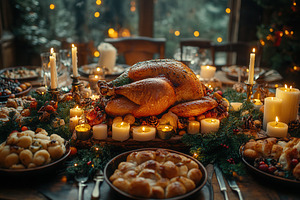 Festive holiday feast with roasted t, a Photo by Tanuart