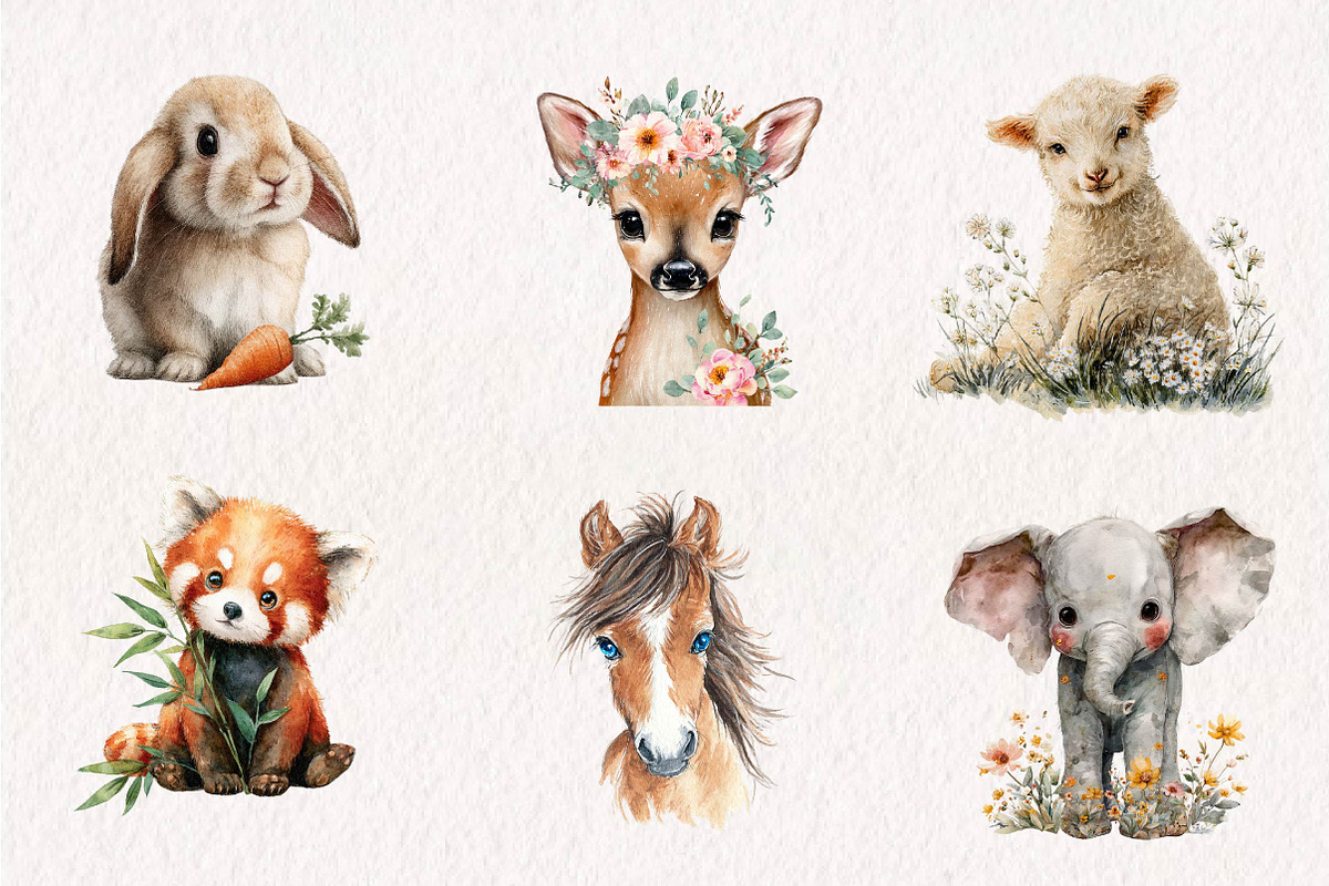 Watercolor Baby Animals Clipart, a Seasonal Illustration by CreationArt (Photo 4 of 7)