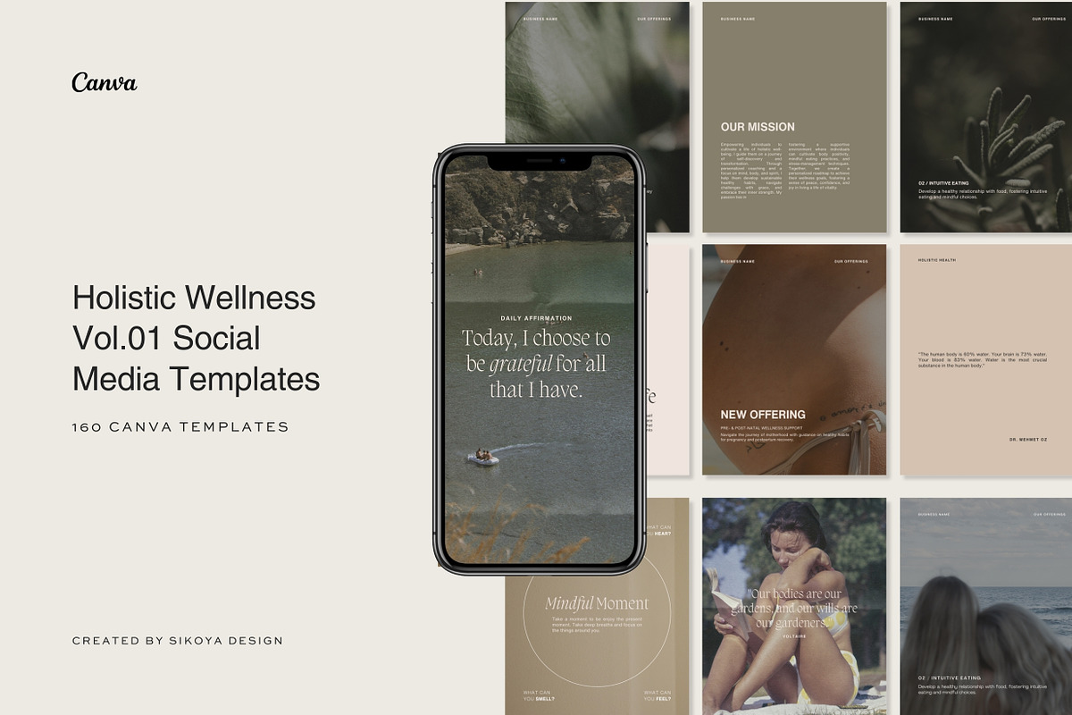 160 Holistic Canva Templates, a Social Media Template by Sikoya Design (Photo 1 of 7)