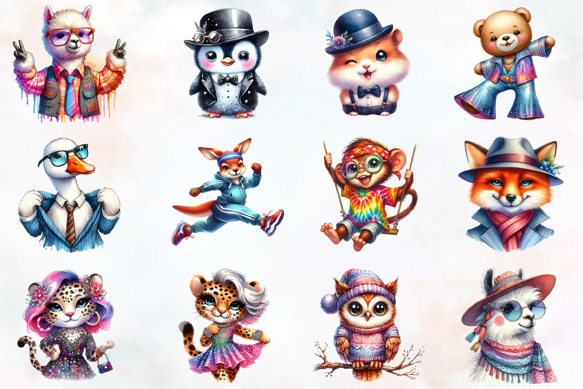 Funky Dressed-Up Animals Clipart, an Illustration by RobertsArt (Photo 3 of 7)