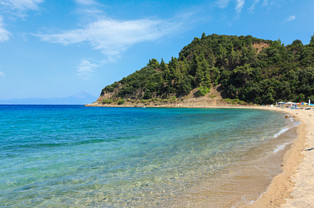 Aegean sea coast landscape, view from sandy beach (Chalkidiki, G, a Nature Photo by YuriyB