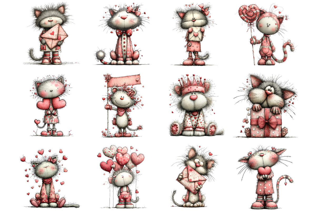 Whimsical Valentine Cat Clipart, an Illustration by Designking (Photo 3 of 5)