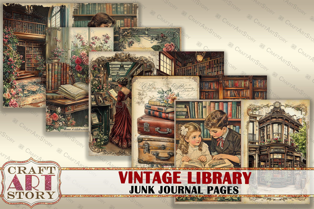 Library Junk Journal Pages, a Decorative Illustration by CraftArtStory (Photo 4 of 7)