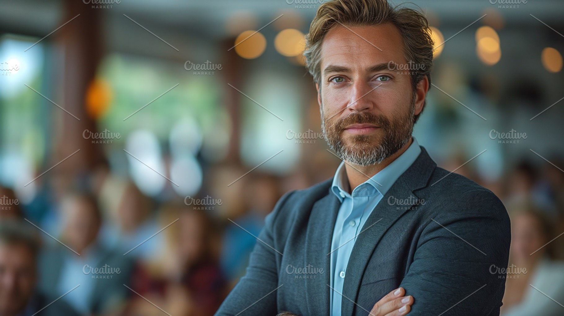 Confident Middle-Eastern man in a suit, standing with arms crossed at a profess, a Person Photo by ImageMir