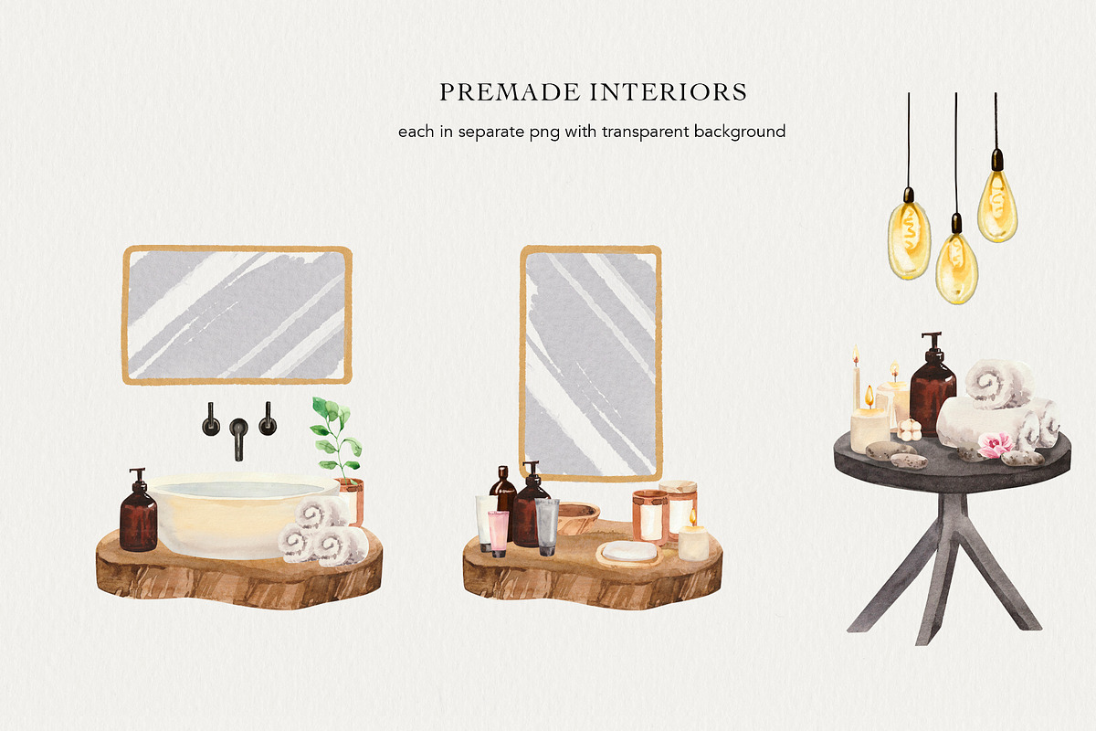 Home spa interior watercolor creator, an Object Illustration by Volha Studio (Photo 5 of 9)