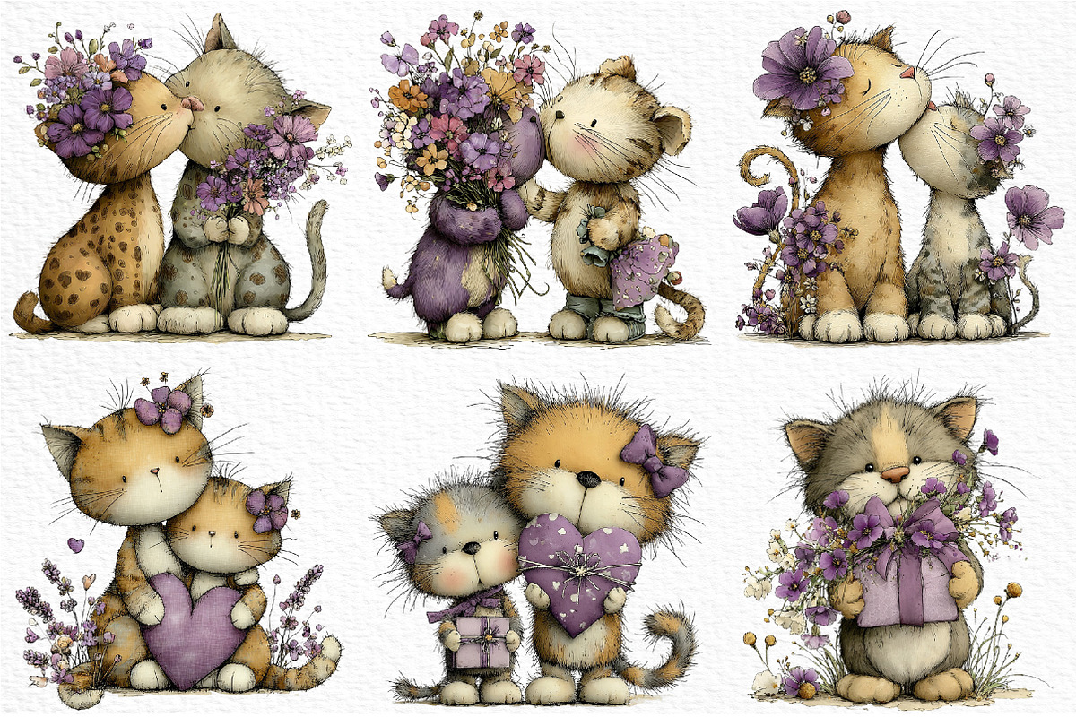 Whimsical Mother's Day Cats Clipart, an Illustration by Craft Nest (Photo 5 of 12)