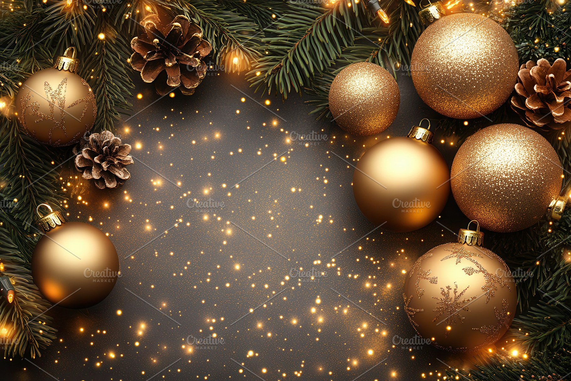 Festive holiday decorations with gol, a Photo by Tanuart
