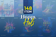 Happy Holi template bundle, a Social Media Template by gstudiovect21 (Thumbnail 1 of 3)