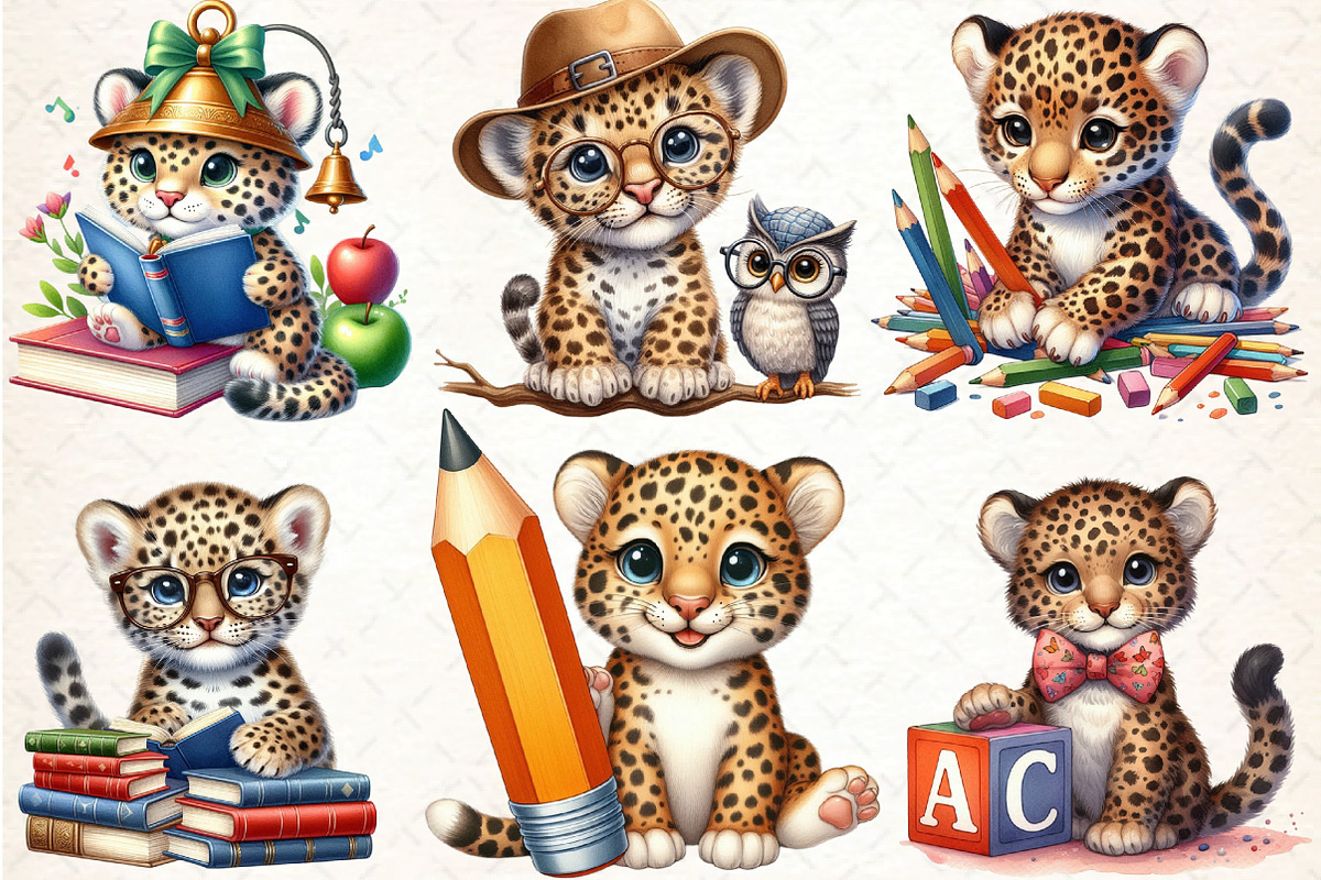 Baby Leopards Back to School Clipart, an Animal Illustration by DreamCafeArt (Photo 2 of 5)