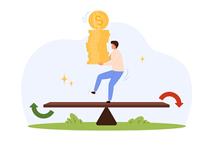 Balancing Coins Seesaw Finance, a Finance Illustration by Flashvector